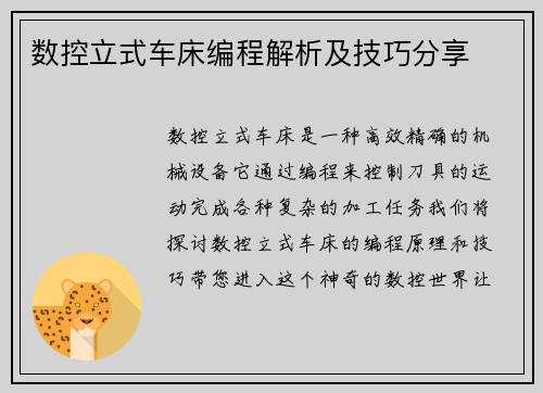 数控立式车床编程解析及技巧分享